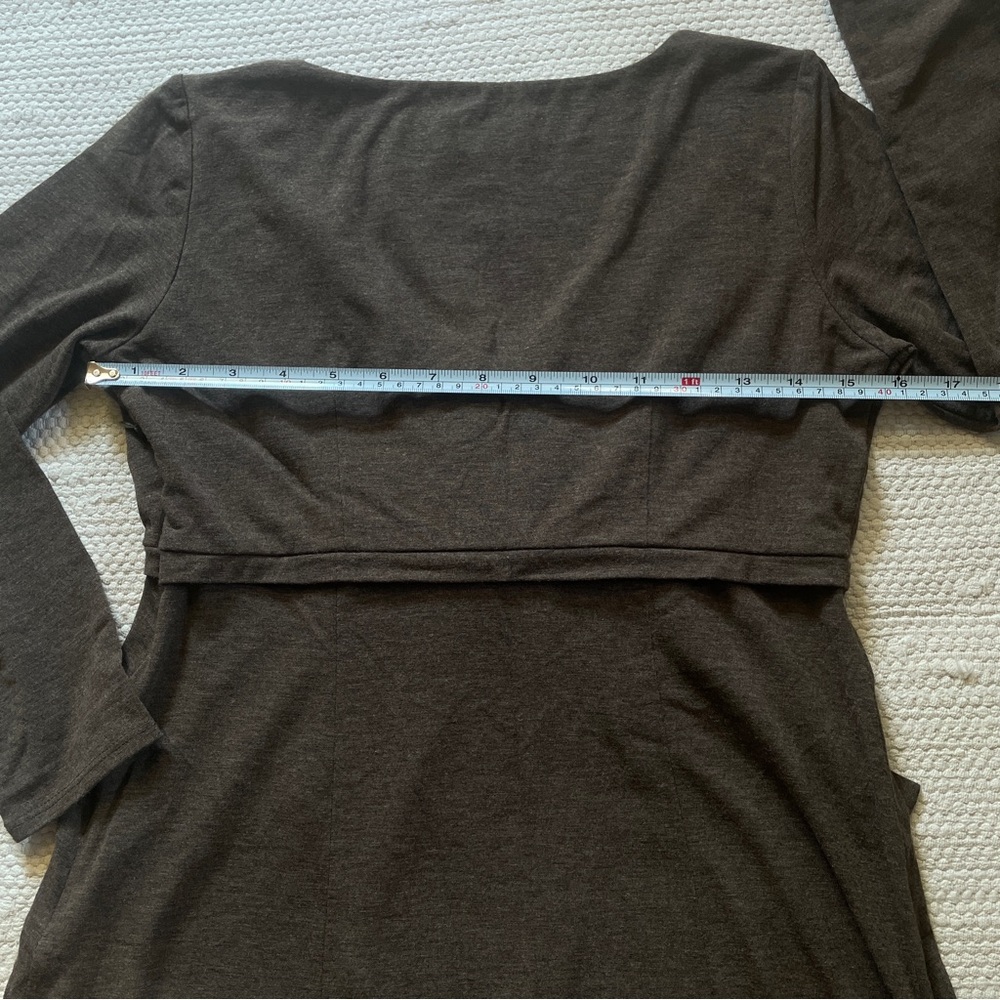 Ann Taylor LOFT Brown Stretchy Midi Tie Front Dress Side Zip 3/4 Sleeves Size 2P - Picture 9 of 10
